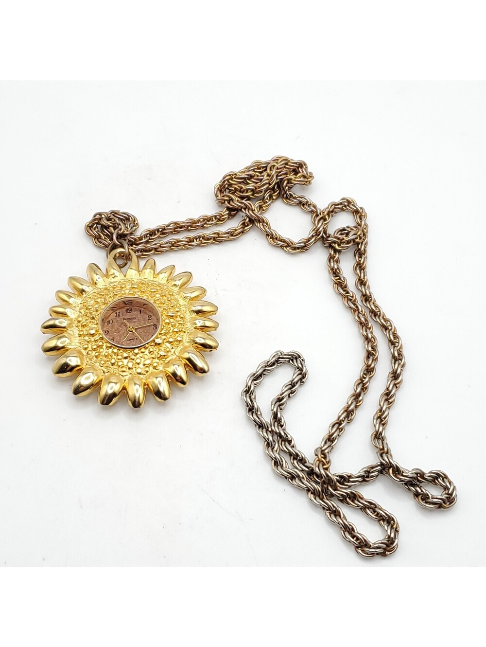 Rumours Sunflower Necklace Watch 46mm Gold Tone New Battery